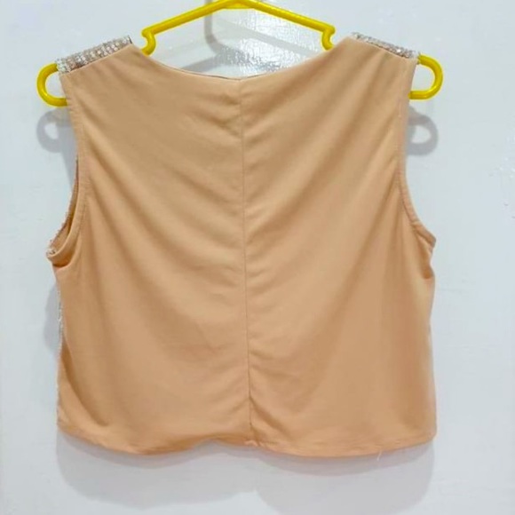 Shiny Creamy Sequinned Striped stretchable Crop Top - Picture 2 of 2